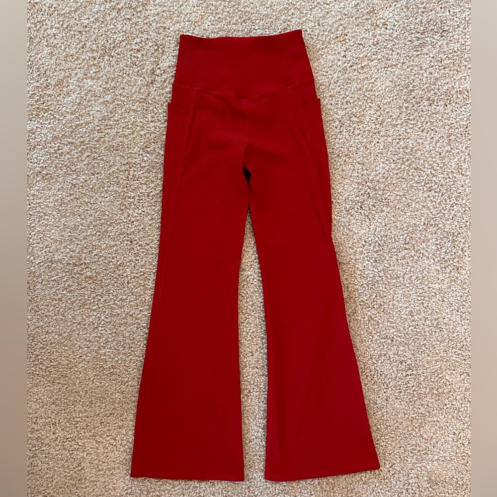 Athleta Red Rib Flare Leggings
